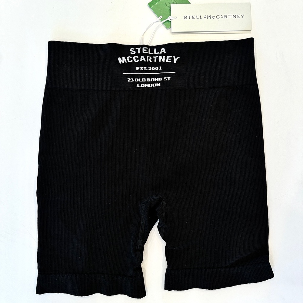 NWT Stella McCartney Ribbed London Logo Cotton Cycling Shorts in Black / White